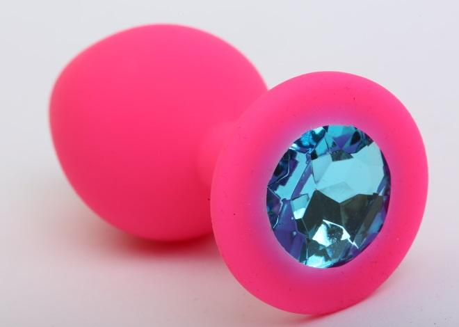 Пробка силиконовая розовая с голубым стразом 9,5х4см 47405-2MM