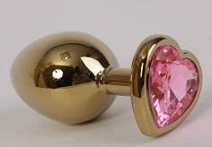 Пробка металл под золото большая с сердечком розовый страз 9х4см 47193-2MM