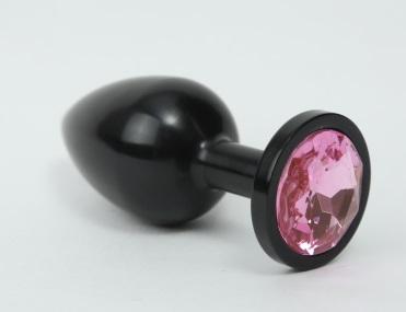 Анальная пробка металл черная с розовым стразом 7,6х2,8см 47412-MM