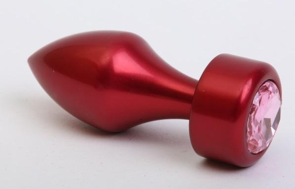 Анальная пробка металл красная с розовым стразом 7,8х2,9см 47441-MM