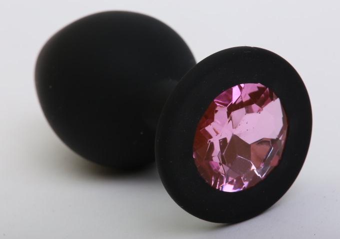 Пробка силиконовая черная с розовым стразом 9,5х4см 47409-2MM