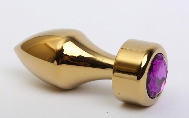 Анальная пробка металл золото с фиолетовым стразом 7,8х2,9см 47443-5MM