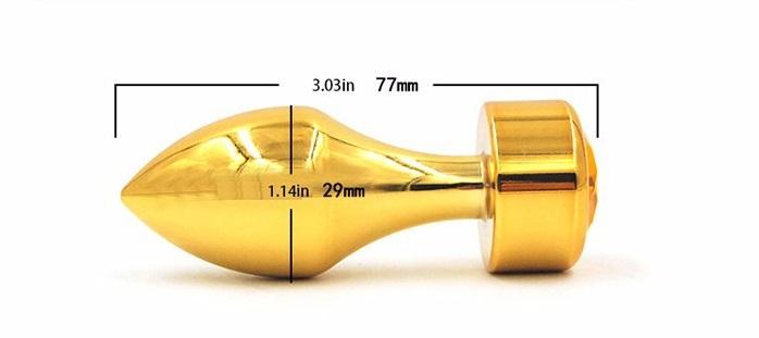 Анальная пробка металл золото с прозрачным стразом 7,8х2,9см 47443-4MM